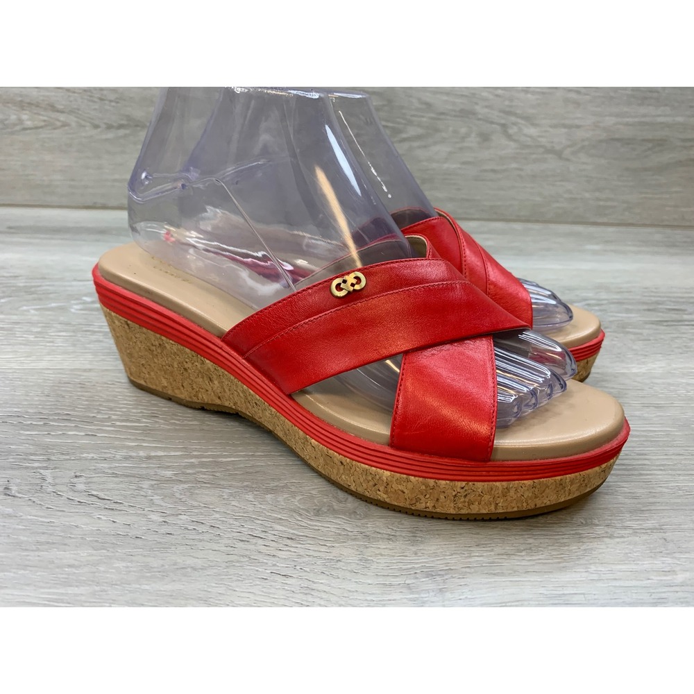 Cole Haan Grand.OS Red Leather Cork Wedge Slide Sandals Women's 7 Comfort Shoes